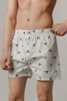 Printed Woven Boxer Shorts - White - Mendeez