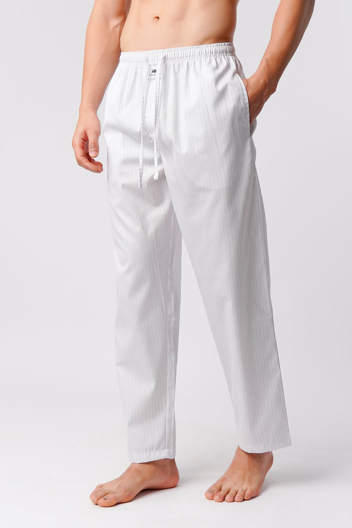 Striped Woven Pajamas - White & Pink - Mendeez