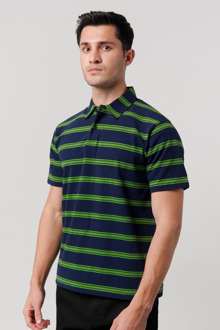 Striped Polo Shirt - Blue - Mendeez