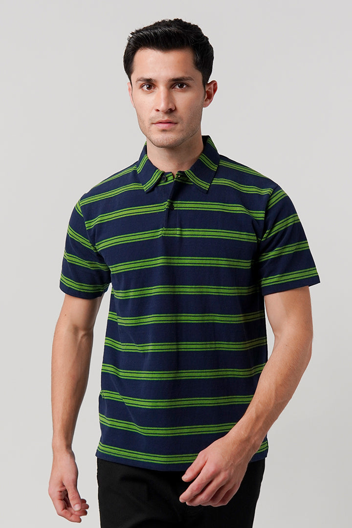 Striped Polo Shirt - Blue - Mendeez