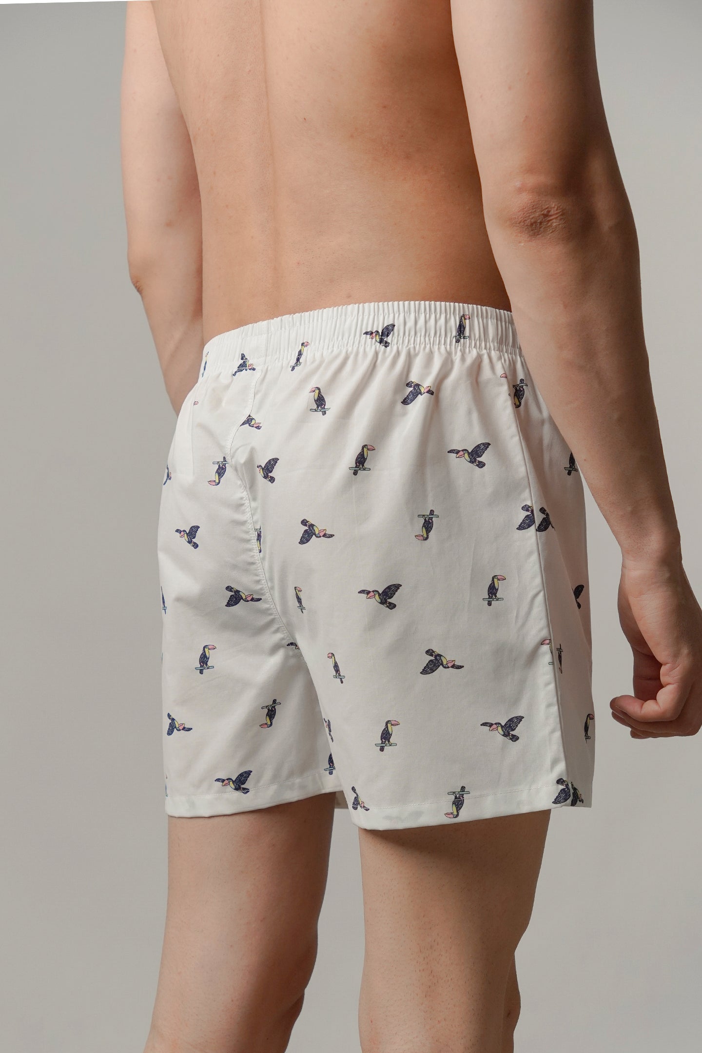 Printed Woven Boxer Shorts - White - Mendeez