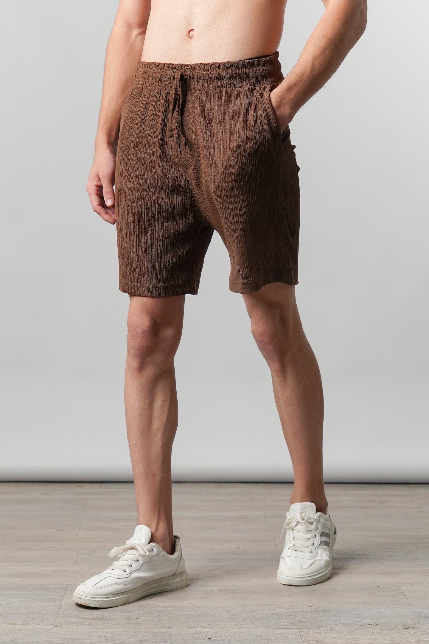 Textured Shorts - Brown - Mendeez