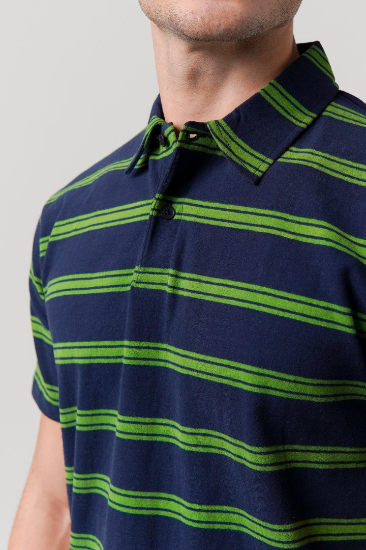 Striped Polo Shirt - Blue - Mendeez