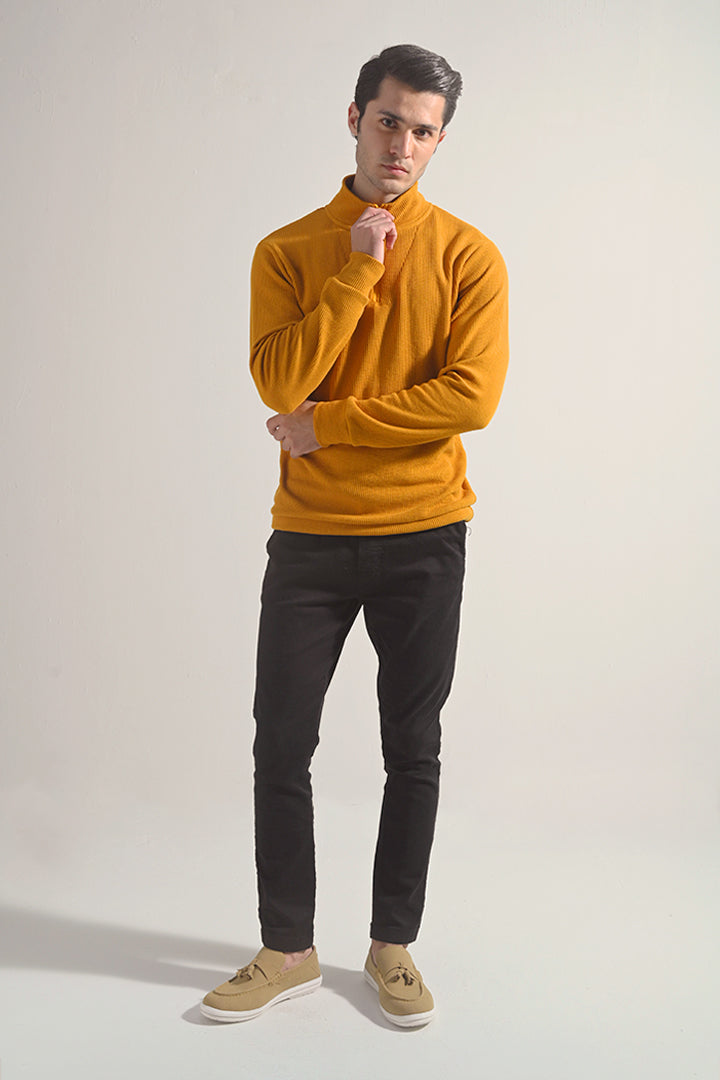 Textured Half Zipper Sweatshirt - Mustard - Mendeez