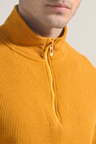 Textured Half Zipper Sweatshirt - Mustard - Mendeez