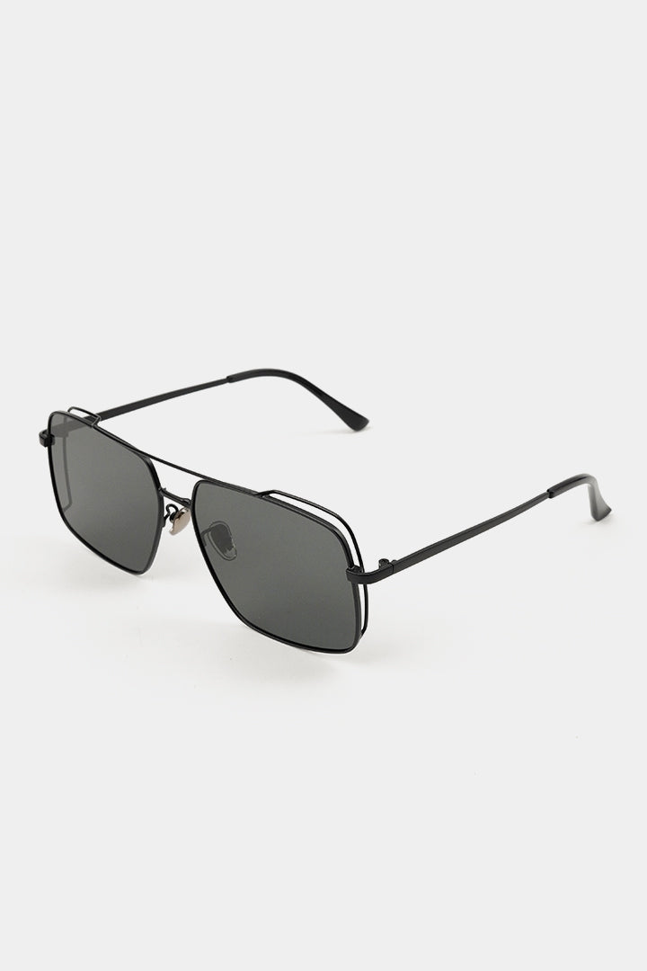 Double Bridge Square Sunglasses - Black - Mendeez