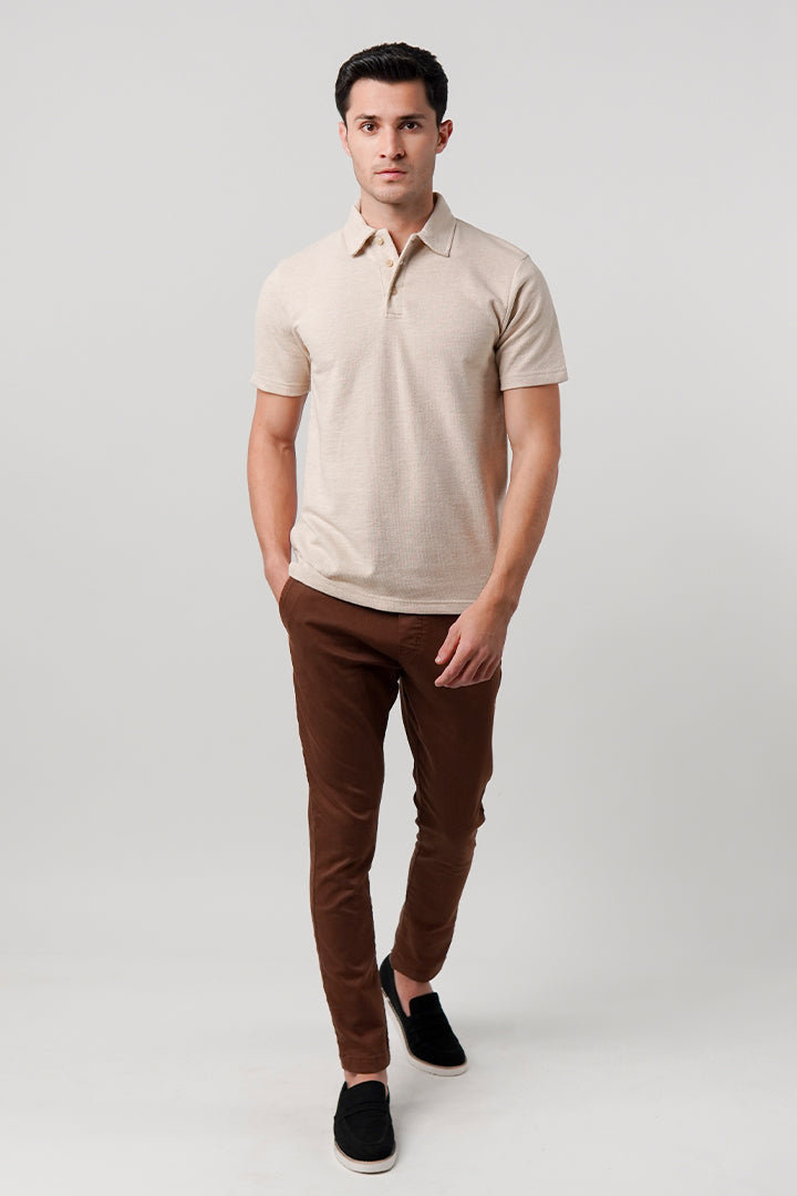 Knitted Polo Shirt - Beige - Mendeez