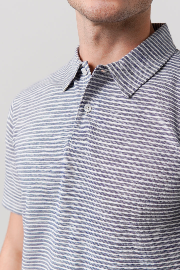Striped Polo Shirt - Blue - Mendeez