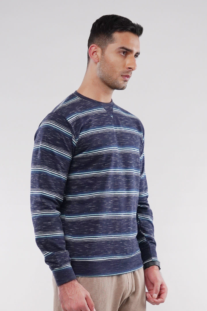 Striped Terry Sweatshirt - Blue - Mendeez