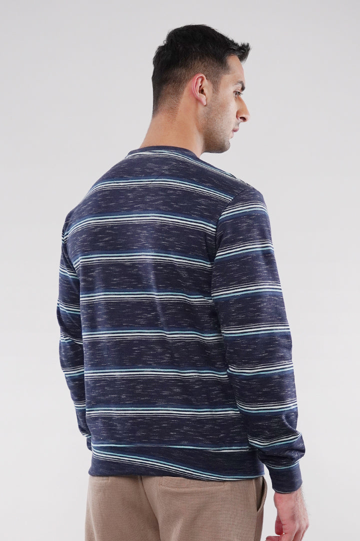 Striped Terry Sweatshirt - Blue - Mendeez