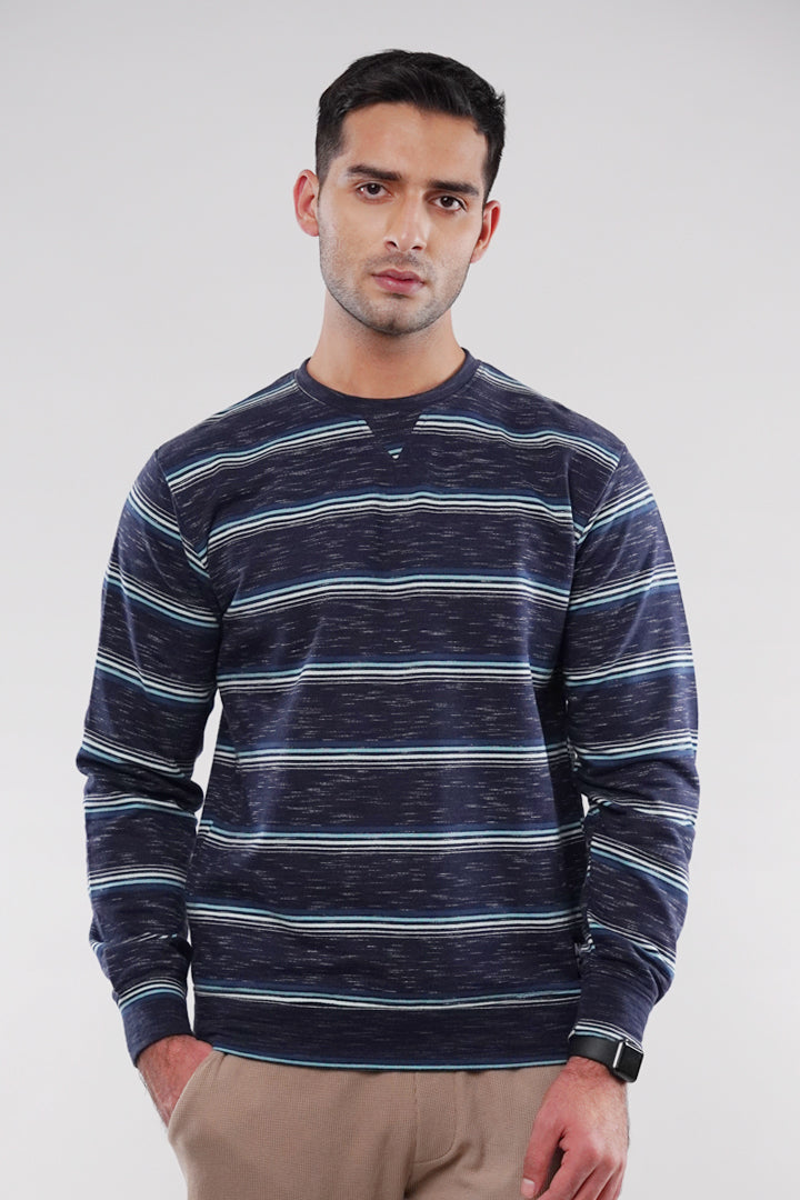 Striped Terry Sweatshirt - Blue - Mendeez