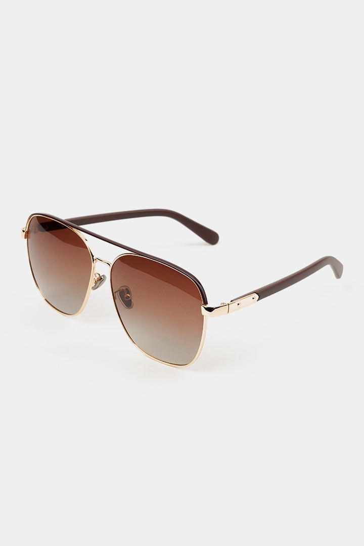 Double Bridge Square Sunglasses - Brown - Mendeez