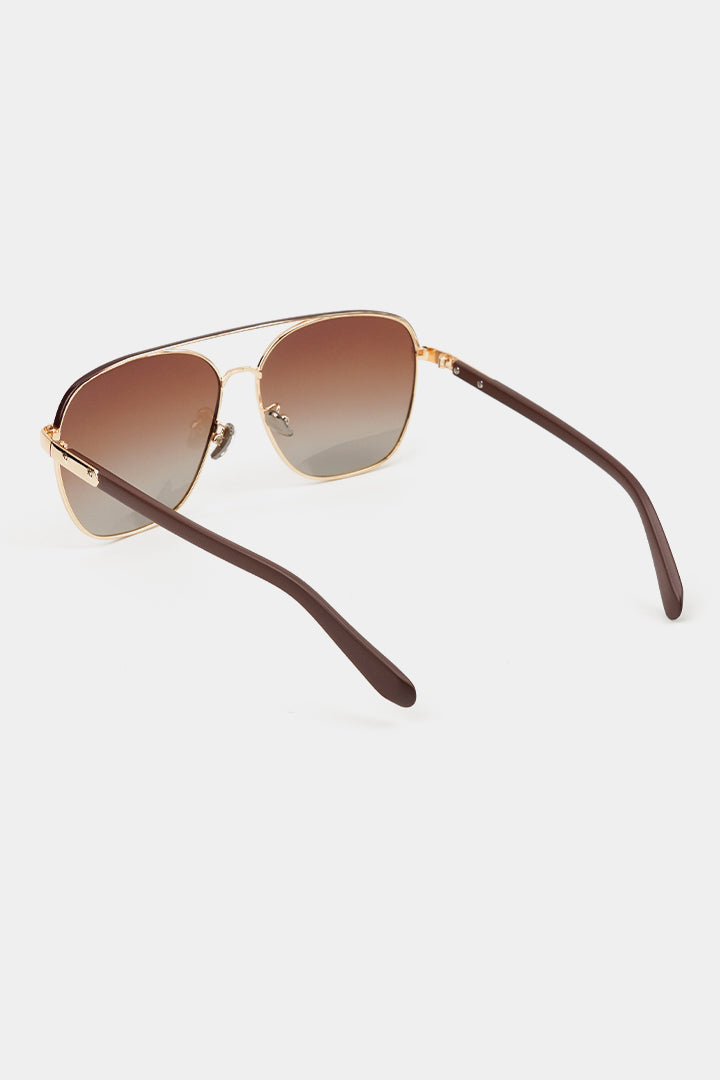 Double Bridge Square Sunglasses - Brown - Mendeez