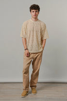 Knitted Oversized T-Shirt - Cream - Mendeez