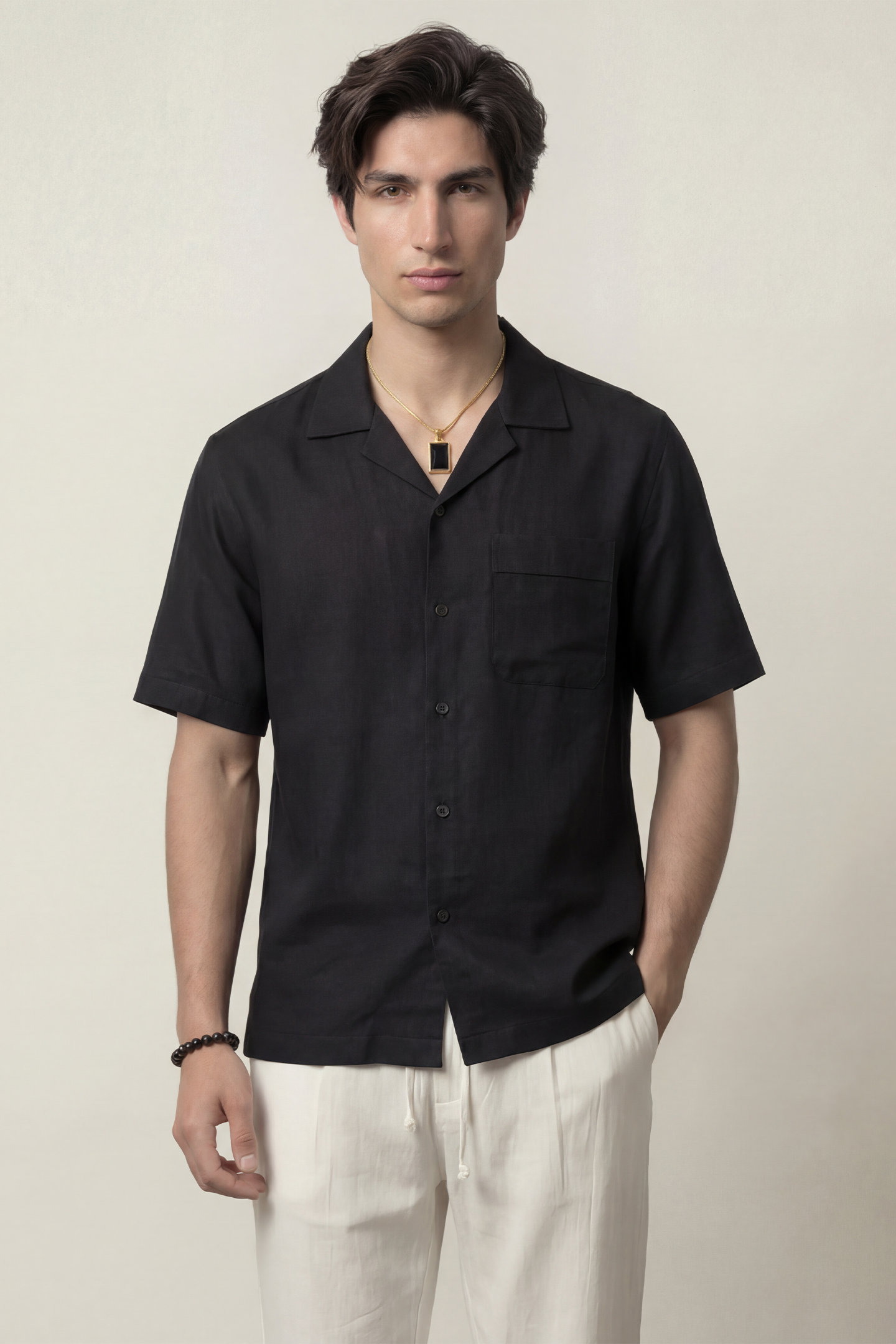 Oversized Cuban Shirt - Black - Mendeez