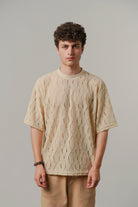 Knitted Oversized T-Shirt - Cream - Mendeez