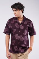 Floral Printed Cuban Shirt - Maroon - Mendeez