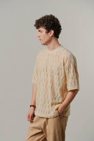Knitted Oversized T-Shirt - Cream - Mendeez