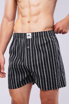 Striped Woven Boxer Shorts - Black - Mendeez