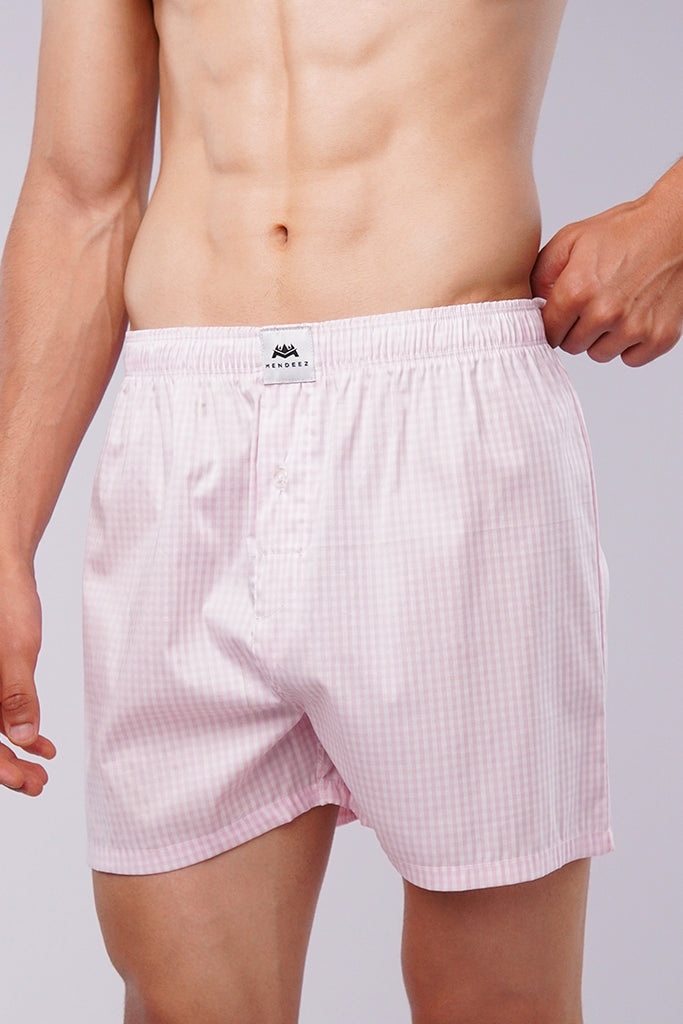 Check Woven Boxer Shorts - Pink Micro - Mendeez