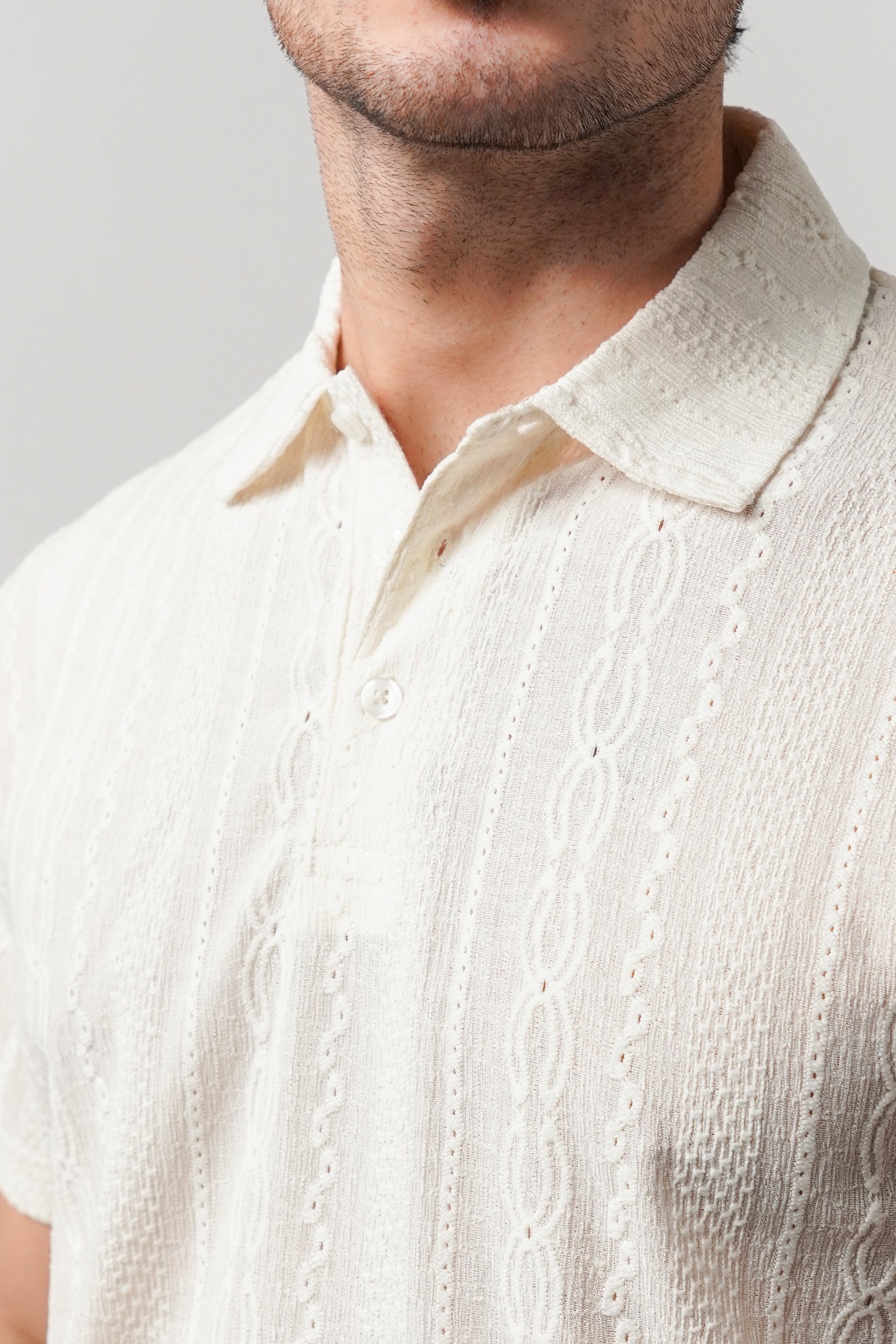 Knitted Polo Shirt - Off-White - Mendeez