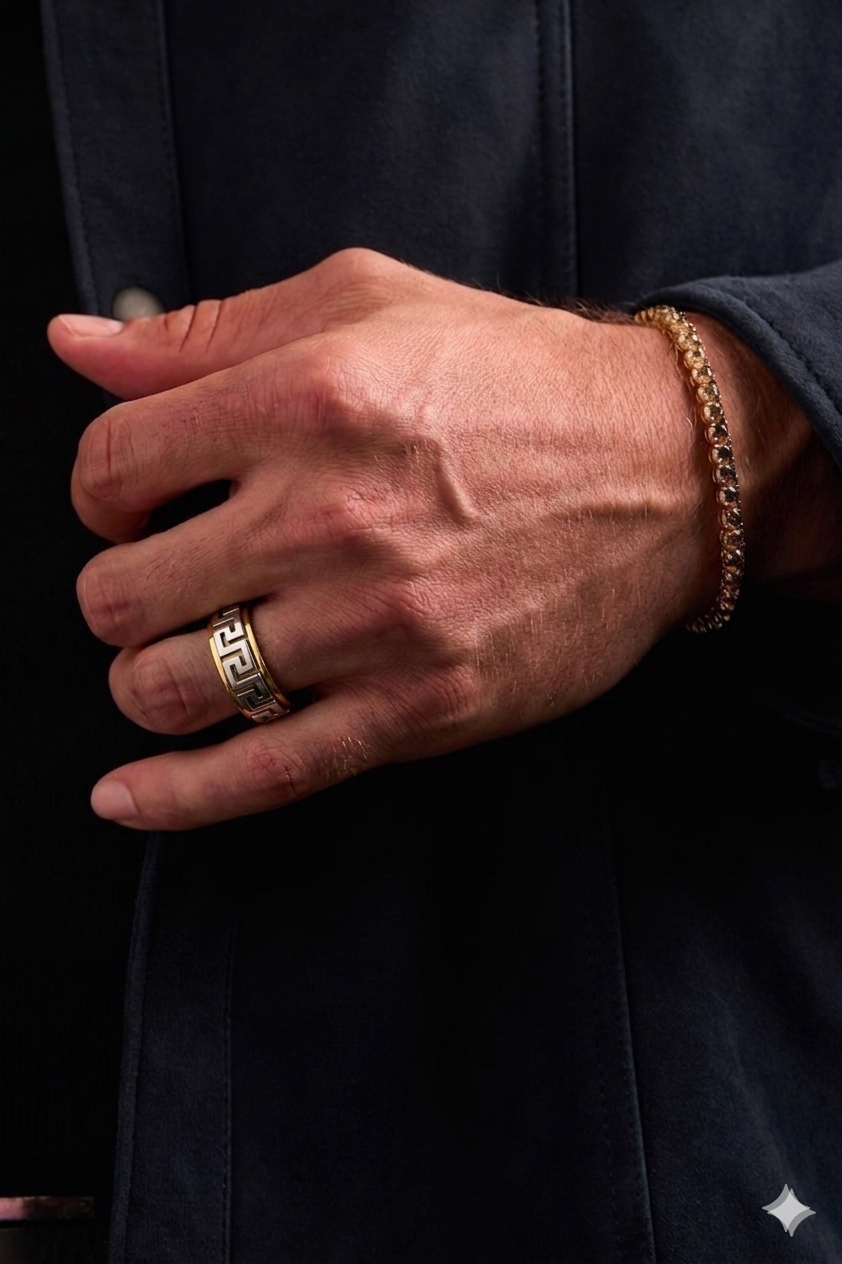 Greek Fret Spinner Ring - Silver & Gold - Mendeez