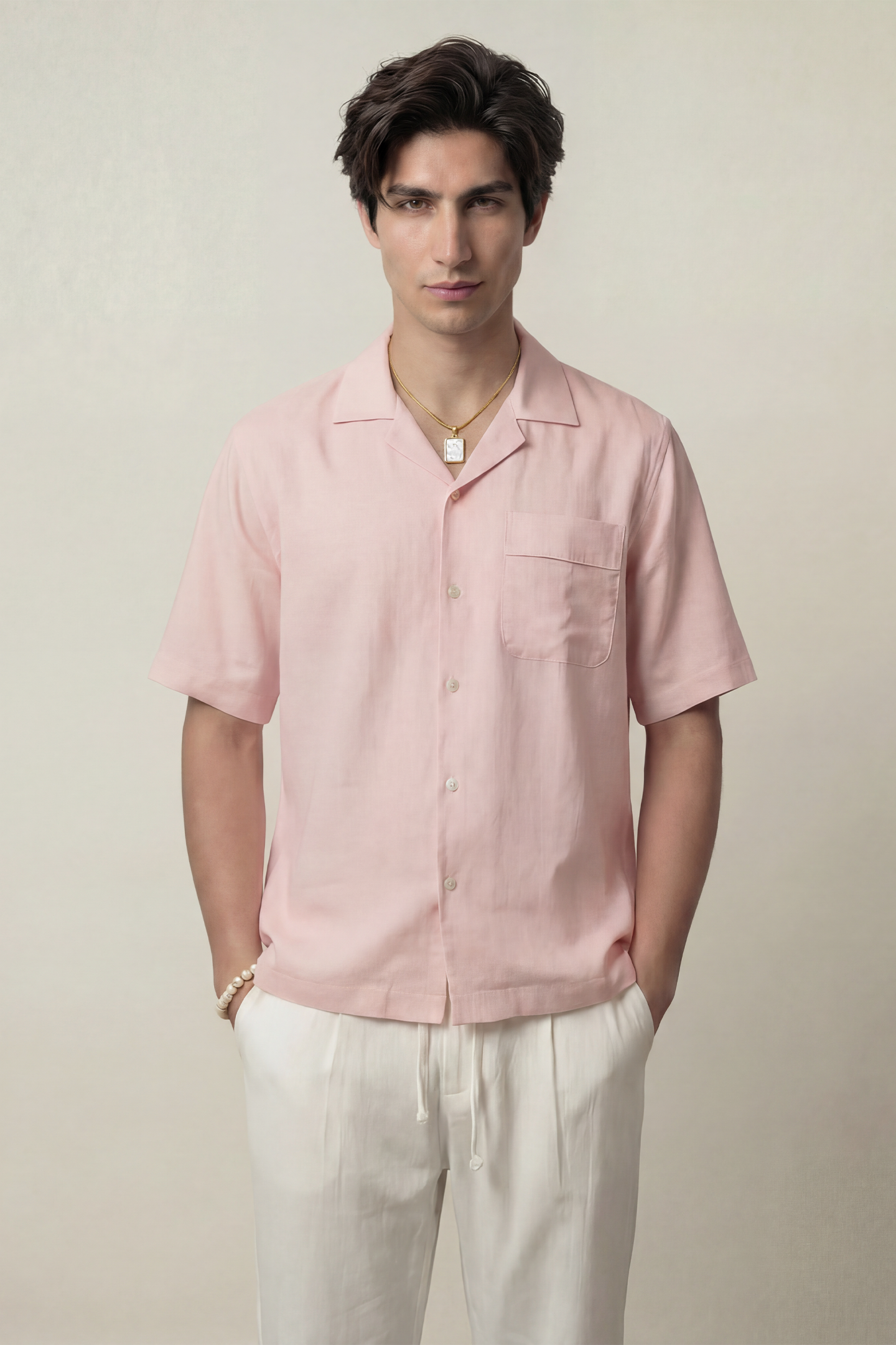 Oversized Cuban Shirt - Powder Pink - Mendeez