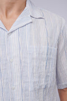 Striped Texture Cuban Shirt - Blue & White - Mendeez