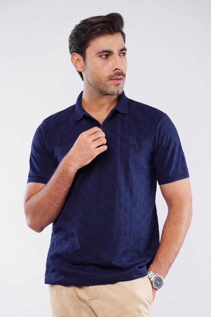 Jacquard Polo Shirt - Navy Blue - Mendeez