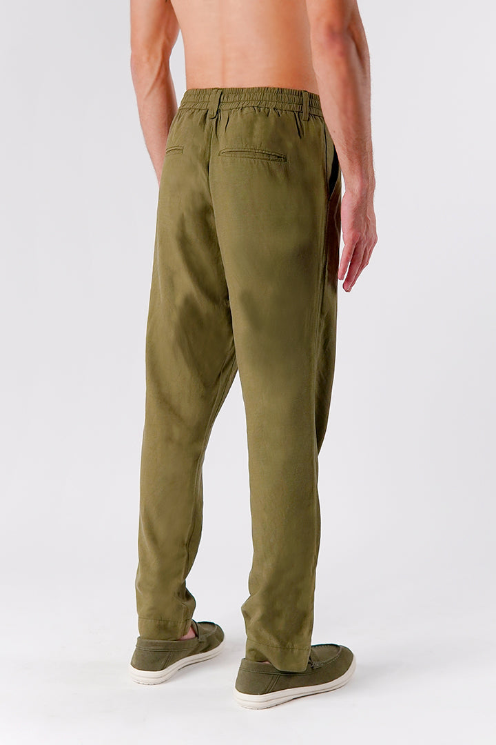 Straight Fit Linen Pants - Olive - Mendeez