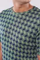 Chevron Curved Hem T-Shirt - Green & Black - Mendeez