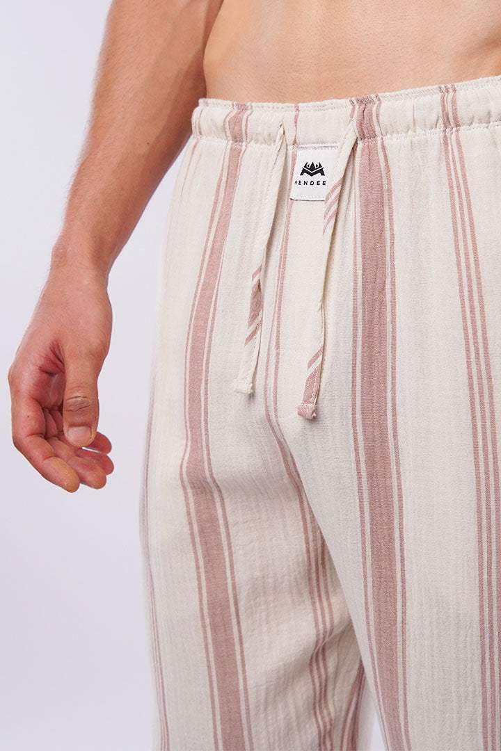 Striped Woven Pajamas - Off White - Mendeez