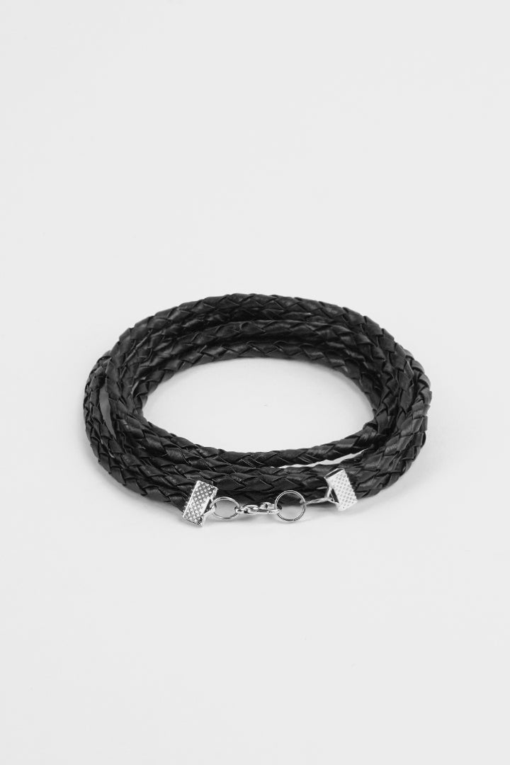 Braided Faux Leather Bracelet - Black - Mendeez