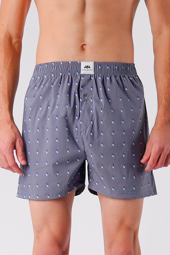 Printed Woven Boxer Shorts - Dark Grey - Mendeez