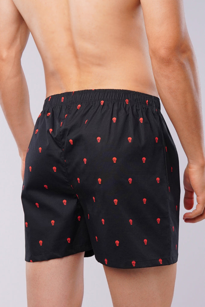 Woven Boxer Shorts - Red Skull - Mendeez