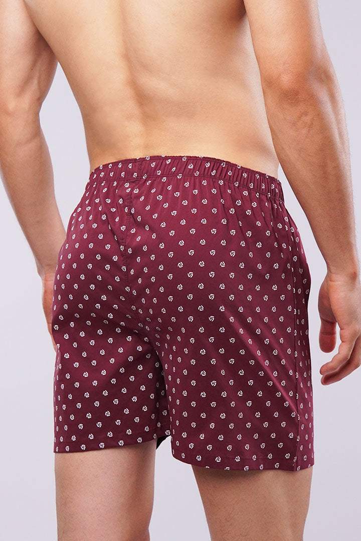 Printed Woven Boxer Shorts - Maroon - Mendeez