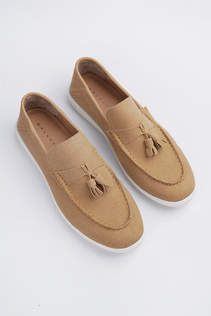 Slip On Suede Loafers - Beige - Mendeez