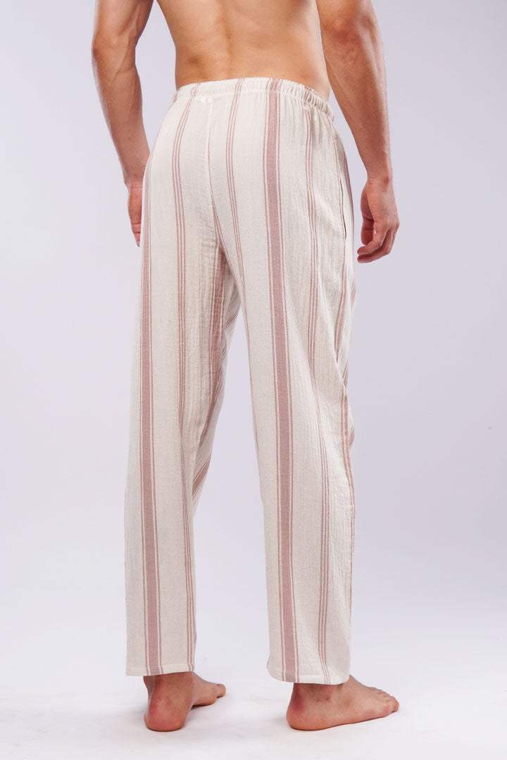 Striped Woven Pajamas - Off White - Mendeez