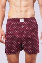 Printed Woven Boxer Shorts - Maroon - Mendeez