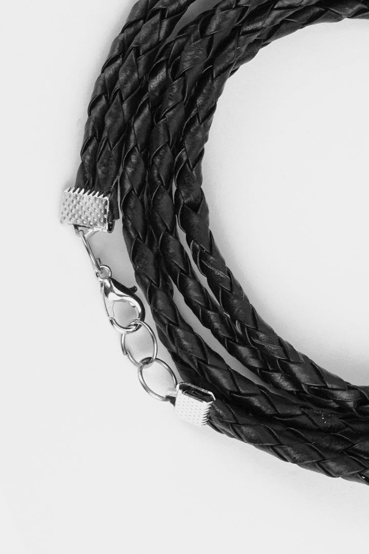 Braided Faux Leather Bracelet - Black - Mendeez