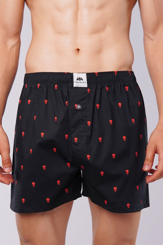 Woven Boxer Shorts - Red Skull - Mendeez