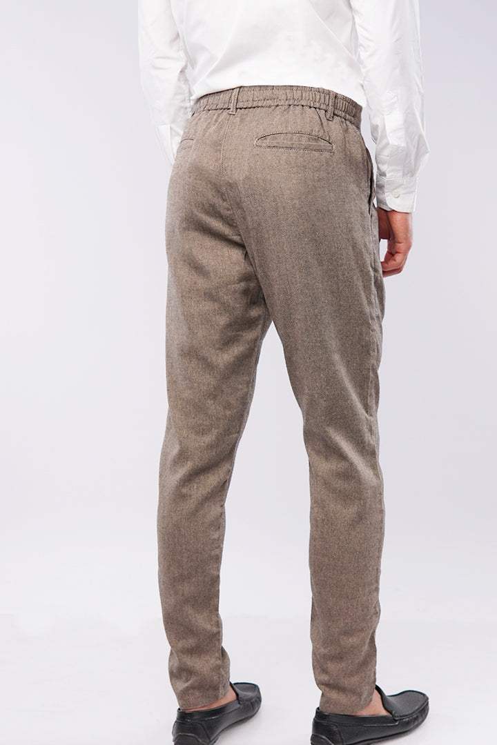 Herringbone Pleated Pants - Brown - Mendeez