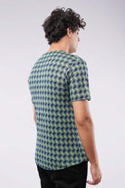 Chevron Curved Hem T-Shirt - Green & Black - Mendeez