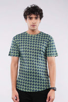 Chevron Curved Hem T-Shirt - Green & Black - Mendeez