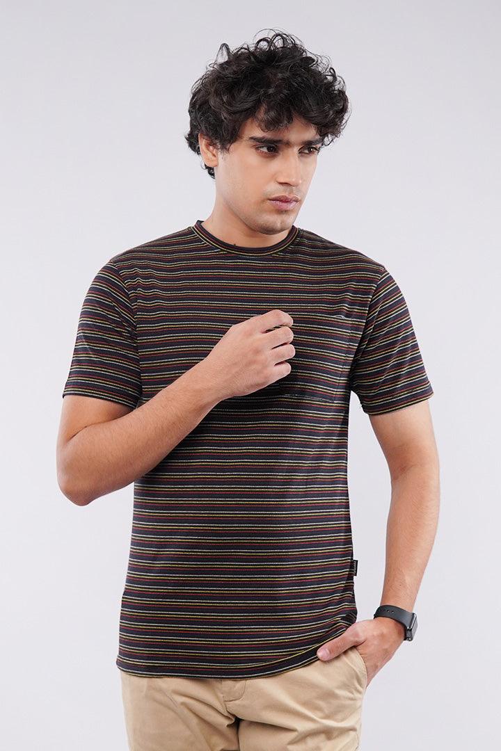 Striped Pocket T-Shirt - Black - Mendeez