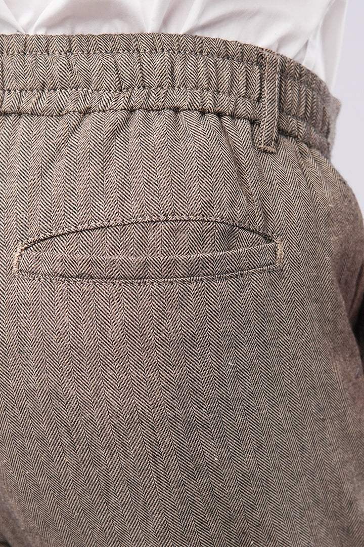Herringbone Pleated Pants - Brown - Mendeez