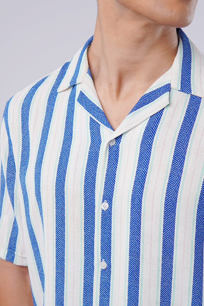 Striped Cuban Shirt - Blue & White - Mendeez