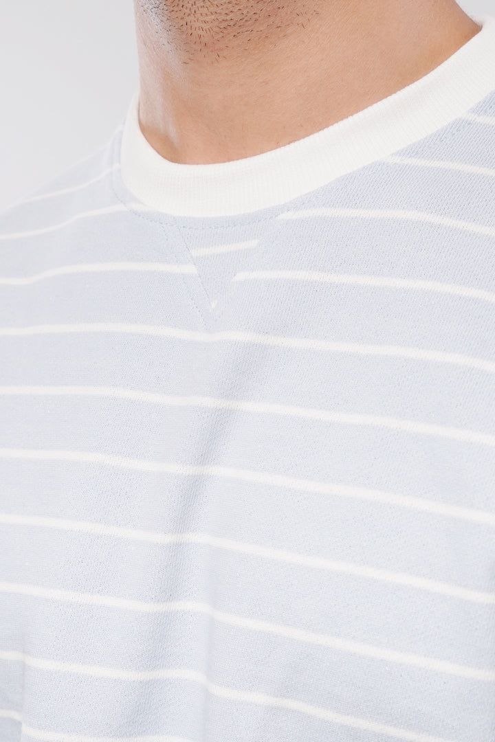 Striped Terry Sweatshirt - Sky Blue - Mendeez