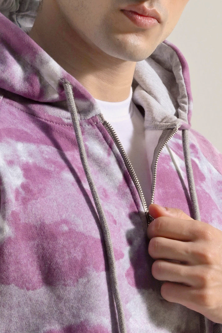 Tie & Dye Half Zipper Hoodie - Dusty Pink - Mendeez