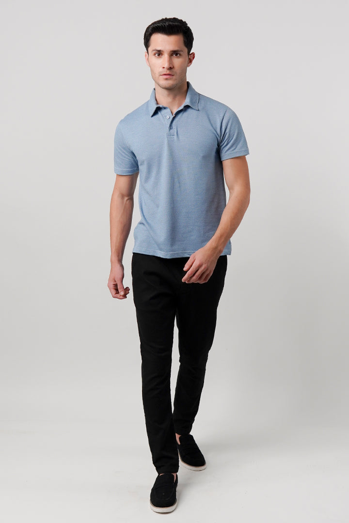 Textured Polo Shirt - Ocean Blue - Mendeez
